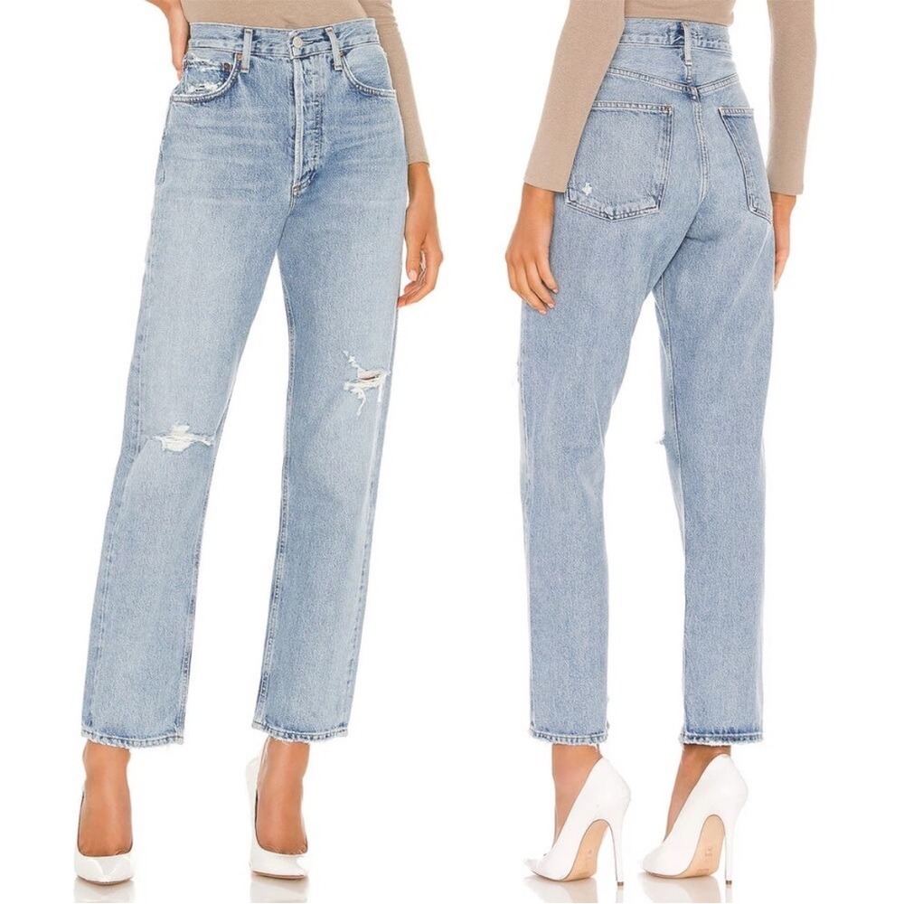 Agolde 90's Mid Rise Loose Fit Distressed Rigid Denim Button Fly Captured 24